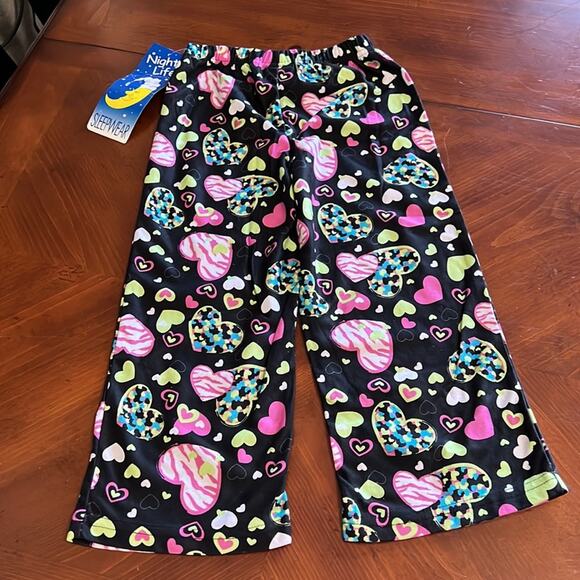 Night Life Girls XS 4/5 Black Heart Print Pajama Bottom Flannel Soft - Picture 2 of 8